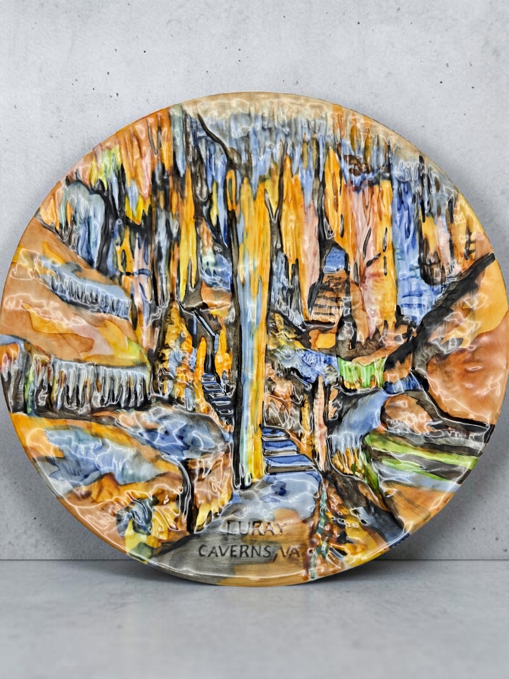 MCM Vintage Art Pottery Plate Handpainted Germany Abstract Wall Decor Luray Cave
